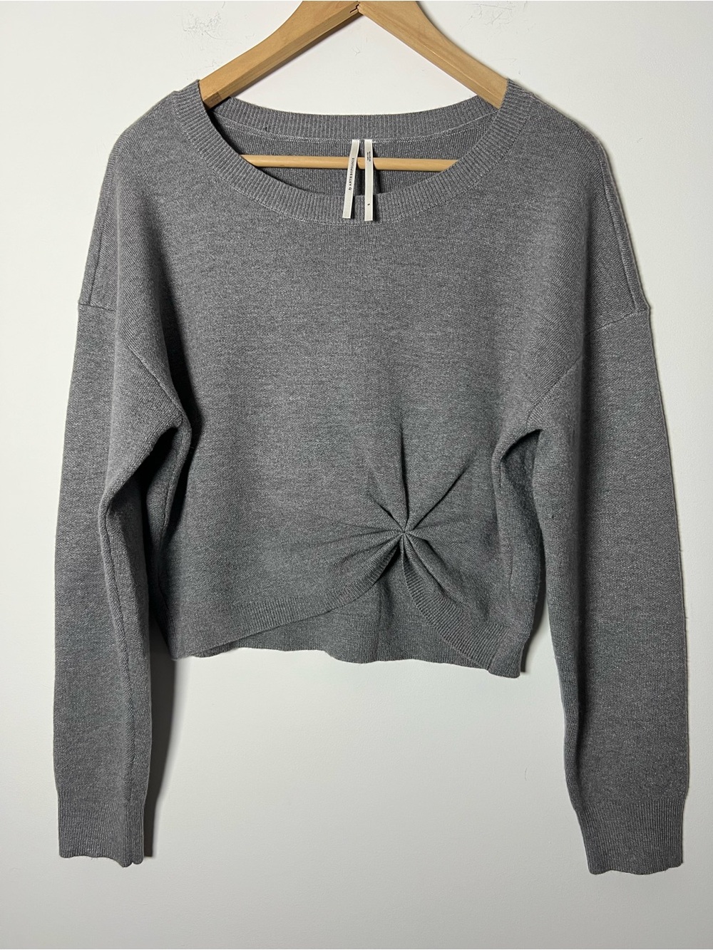 Anthropologie All Our Days Twist Front Cropped Sweater Gray OB1773405 S